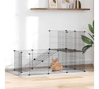 20-Panel Modular Pet Playpen, Black Powder-Coated Steel, 35x35 cm Panels, DIY Indoor Outdoor Small Animal Cage, Secure Ferret Rat Chinchilla Enclosure