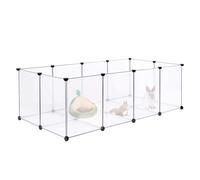 20 Panels Clear Plastic Pet Playpen 143×71×47cm, Single Layer Customisable Small Animal Cage with Thick ABS Connectors, Safe Low Fence for Indoor Exercise Enclosure