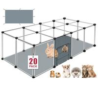 20 Panels Small Animals Playpen, Transparent Pet Playpen with Waterproof Mat,Portable Plastic Enclosure Cage for Baby Chicken, Guinea Pigs, Bunny, Ferrets, Hamsters, Hedgehogs for Indoors Outdoor