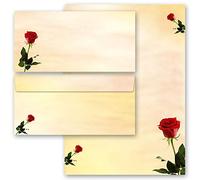 20-pc. Complete Set Flowers & Petals, Love & Wedding, Baccara Roses 10 Sheets of Stationery Paper + 10 Matching envelopes DIN Long windowless
