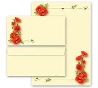 20-pc. Complete Set Flowers & Petals, Poppy 10 Sheets of Stationery Paper + 10 Matching envelopes DIN Long windowless