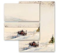 20-pc. Complete Set Seasons - Winter, Carriage in Forest Version B 10 Sheets of Stationery Paper + 10 Matching envelopes DIN Long windowless | Paper-Media