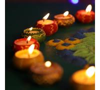 20 Pc Set Multicolor Decorated Small Clay KATORI Wax Filled Diya | Diwali Pooja Handmade Dia | Terracotta - Natural EARTHEN Diya - Handpainted with MDF Gift Package