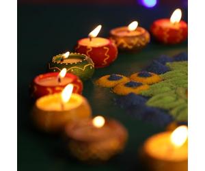 20 Pc Set Multicolor Decorated Small Clay KATORI Wax Filled Diya | Diwali Pooja Handmade Dia | Terracotta - Natural EARTHEN Diya - Handpainted with MDF Gift Package