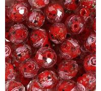 20 PCS 10mm Glass Beads for Jewelry Marking, with Pressed Flowers Rose Petals Arts and Crafts,DIY for Bag Charms Handbags Key Chains Women Cute Necklaces Bracelet Chains (Red)