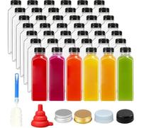 20 Pcs 180ml - 1000ml Clear Plastic Juice Bottles with Lids for Mini Fridge Empty Reusable Drink Containers for Smoothie, Milk, Juicing, and Other Drinkings (350ML Square bottle,Gold)