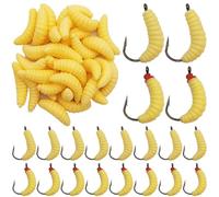 20 Pcs 22mm Rubber Maggots Fishing Bait with Hooks + 30 Pcs Soft Maggot Bait Bread Worm, Fishing Lures Worms Bulk Fishing Grubs for Trout, Crappie, Pan Fish, Bluegill, Fresh Water Fishing Lure Set