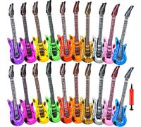 20 Pcs 36 Inch Inflatable Guitar Blow Up Guitars Reusable Inflatable Guitar Toys Rock Star Musical Props Assorted Colors with 1 Red Air Pump for Kids Birthday Karaoke Themed Party