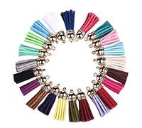 20 Pcs 4cm Tassels Multi Colors Faux Leather Keychain Pendants Decorations With Gold Cap