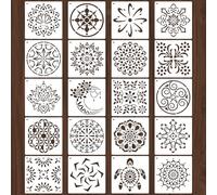 20 Pcs 4x4'' Mandala Stencils for Painting on Wood, Floor, Wall, Tile Fabric, Reusable Furniture Stencils Painting Template Mandala Template for DIY Rock Art Projects Decoration