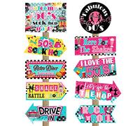 20 Pcs 50s Party Sign Rock and Roll Music 50s Party Decorations Sock Hop 50s Decor 50s Theme Party Supplies Colorful Retro 50s Room Decor Home Sign Cutouts Retro Props for 1950s Adult Birthday Party