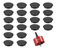 20 Pcs 60mm Round Desk Cable Hole Cover with 60mm Hole Saw Drill Bit, Desk Grommet, Cable Wire Grommet, Desk Hole Cover, Metal Hole Cutter, for Home and Office Table Cable Computer Wire Management