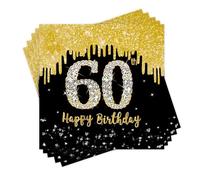20 Pcs 60th Birthday Napkins, Black and Gold 60th Paper Napkins Disposable Party Napkins Cocktail Napkins for Men Women Anniversary Birthday Decorations (60th)