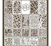 20 Pcs Abstract Texture Stencils Mixed Size Geometric Stencils for Painting Reusable Templates Featuring Bubbles Branches Stripes Swirls for Painting on Wall Decor Canvas DIY Projects