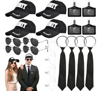 20 Pcs Agent Costume Set Secret Security Service Outfit Kit Sunglasses Earpiece Black Hat for Halloween Spy Police FBI Toys (Color Set 1)