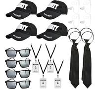 20 Pcs Agent Costume Set Secret Security Service Outfit Kit Sunglasses Earpiece Black Hat for Halloween Spy Police FBI Toys (Color Set 2)