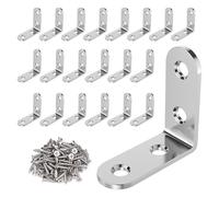 20 Pcs Angle Brackets, 40 x 40mm Stainless Steel L Brackets for Wood with 40 Screws, 90 Degree Corner Bracket for Chair Bookshelf Desk Window Furniture Cabinet