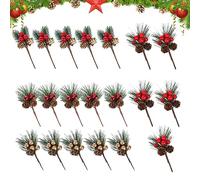 20 Pcs Artificial Christmas Branches Christmas Pine Needles Artificial Pine Picks with Berries Pine Cones Stems Bells Christmas Artificial Pine Cones Bouquets for Wreaths Flower Arrangements Decor