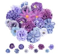 20 PCS Artificial Flower Heads, Realistic Flowers for Cake Decoration with 10 Styles, Silk Purpl Flower Heads for DIY Crafts, Hair Accessories, Cake Deco, Gift Wrapping, Wedding & Home Decor (Purple)