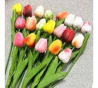 20 Pcs Artificial Tulip Flower Tulips Artificial Flowers Realistic, Multicolored Real Touch Artificial Tulips, Fake Tulip Flowers Bouquet for Wedding Home Garden Party Flower Decor(10 Colors)