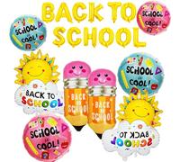 20 PCS Back to School Balloons, 16in Letter Balloon Pink Ball Blue Ball Sun Clouds Pencil Foil Balloons, for Welcome Back to School Party Decorations First Day of School Decorations