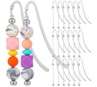 20 Pcs Beadable Bookmarks, DIY Metal Pendant Bars, Customizable Blank Book Charms, Beaded Book Lanyards, Stylish Silver Book Marks for Craft Jewelry, Present