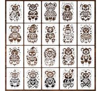 20 Pcs Bear Stencils for Painting on Wood,Little Bear Animal Stencil Template for DIY Craft Wall Fabric Rock Chalkboard Sign School Art Scrapbook Projects