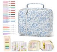 20 Pcs Bible Journaling Kit with Bible Case 12 Highlighters 5 Colored Gel Pen No Bleed Sticky Tabs, Bible Cover for Women Bible Study Supplies Tote Bag with Handle for Christian Gifts (Blue)