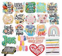 20 PCS Bible Verse Patches Bible Phrase Embroidered Patches Iron on Sew on Applique for Backpacks Pants Clothes Bags Jackets Vests Coat Uniforms Jeans Dress Hat DIY Decoration