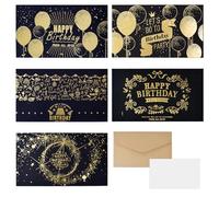 20 PCS Birthday Cards with Envelopes, 5 Design Birthday Greeting Card, Foil Gold Blank Greeting Card for Women, Men, and Kids