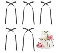 20 PCS Black Bows for Cake, Twist Tie Cake Bows, Black Ribbon Cake Bow Decorations, Bowknot Ribbon Cake Topper for Wedding Birthday Party Gift Wrapping