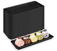 20 Pcs Black Plastic Serving Platters Bulk, 35 x 16cm Rectangular Trays