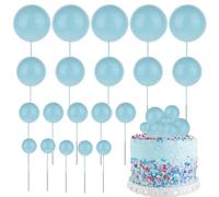 20 Pcs Blue Balls Cake Topper - 4 Size Pearl Balls Cake Decoration with Mini Bubble Balls for DIY Decoration, Wedding, Baby Shower, Birthday, Anniversary, Graduation
