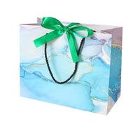 20 Pcs Blue Marble Pattern Bags with Tie Closure Clothing Store and Cosmetic Paper, Handled Tote for Retail Packaging(Grn,XL)