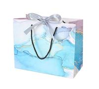 20 Pcs Blue Marble Pattern Bags with Tie Closure Clothing Store and Cosmetic Paper, Handled Tote for Retail Packaging(Silver,M)