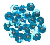 20 pcs Blue Sequin 1 1/4" Flowers Beading Applique, Crystal Beaded Mix Flower Applique sew on Cloth Patch DIY Garment Accessory Cloth Headband Decor