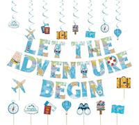 20 PCS Bon Voyage Party Decorations - ‘Let the Adventure Begin’ Travel Theme Decor Set with Banner, Cupcake Toppers, and More - Farewell, Retirement, Graduation & Going Away Party Supplies