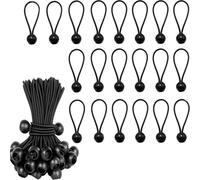 20 PCS Bungee Balls, Small Bungee Cords, Adjustable Tarpaulin Bungee Cords with Balls, Heavy Duty Tie-Down Elastic Cord for Tents, Flagpoles, Banners, Luggage (Black, 10cm)