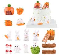 20 Pcs Bunny Cake Toppers Cute Rabbit Mini Figure Birthday Cake Decoration | Rabbit Fairy Garden Mini Figurine Happy Bunny Birthday Cake Topper for Kids DIY Birthday Party Rabbit Garden Decor