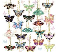 20 Pcs Butterfly Diamond Painting Keychains Kits Diamond Art Key Chains 5D Diamond Painting Keychain Summer Butterfly Flowers Diamond Ornaments Key Ring for Adults Kids Beginners DIY Crafts Decor