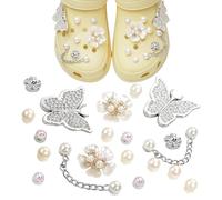 20 pcs Butterfly Shoe Charms, Glitter Bling Chain Charms DIY Sandals Accessories Bling Butterfly Croc Charm for kids Removable Crystal Diamond Shoe Buckle Charm for Party Decoration Gifts