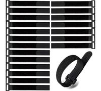 20 Pcs Cable Ties, Reusable Velcro Cable Straps, 30 X 2.5 cm Nylon Adjustable Hook and Loop Cinch Straps, Black Self Adhesive Velcro Cable Ties, Multipurpose Wire Organizer (Black)