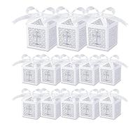 20 Pcs Candy Treat Gift Box with Ribbons, First Communion Christening Decorations Sugar Box for Boys & Girls, Laser Cut Hollow Cross Favor for Wedding Baby Shower Christmas Party