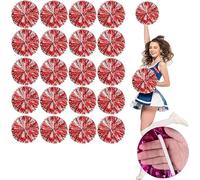 20 PCS Cheerleading Pom Poms, 25cm Cheerleader Pompoms with Baton Handle Cheering Squad Pompoms for School Dance Sports Team Spirit Cheering (Red+Silver)