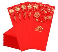 20 Pcs Chinese New Year Red Envelopes, 3.4 x 7 Inches Large 福 Hong Bao Lucky Money Cash Envelopes, Elegant Floral Design Red Packets Lai See for Spring Festival, Lunar New Year, Weddings, Birthdays