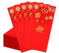 20 Pcs Chinese Wedding Red Envelopes, 8.6 x 18 cm Large Double 喜 Hong Bao Lucky Money Cash Envelopes, Elegant Floral Hollow-Out Red Packets Lai See for Weddings, Engagements, and Special Occasions