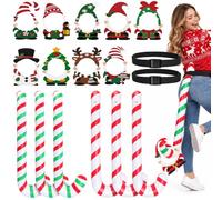 20 Pcs Christmas Candy Cane Party Games, Xmas Funny Tail Game with Belts | Christmas Ring Toss Game Kit with Inflatable Candy Cane Tails and Cards for Family Group Activities Holiday Parties Supplies