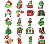 20 PCS Christmas Shoe Charms for Grinch, Christmas Croc Charms for Clog Sandals Bracelets Decoration, Santa Claus Cute Shoe Charms, Shoe Decorations for Kids Girls Boys Teens