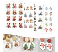 20 Pcs Christmas Transfer Paper for Earrings & Polymer Clay, Xmas Bears Trees Snowman Birds Water Soluble Transfer Sheet for Polymer Clay DIY Art Crafts Jewelry Earrings Making Supplies 5.82X3.9 in