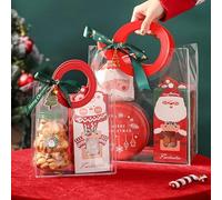 20 Pcs Clear Gift Bags with Handles,Transparent PVC Wrap Bag,Large Plastic Tote bag,Reusable Shopping Bags for Bridal Party Shower Wedding Birthday Christmas Halloween (Round 15Pcs,Red)